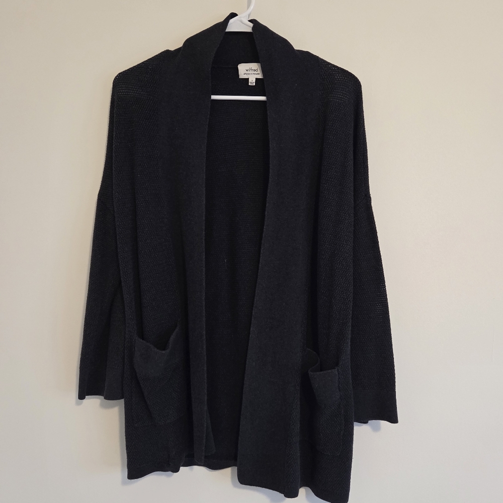 Aritzia Wilfred Grey Open Front Cardigan Silk & Cashmere Blend